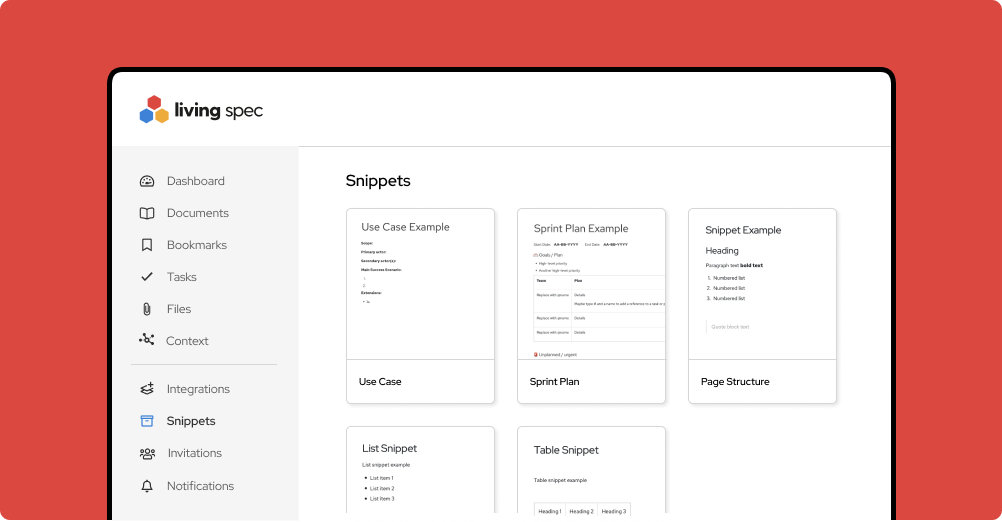 Living Spec Snippet Dashboard